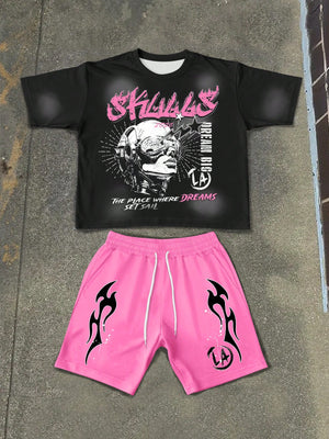 Manfinity EMRG Men'S Summer Casual Person Graphic Print Short Sleeve T-Shirt and Shorts Set Graphic Tees Streetwear