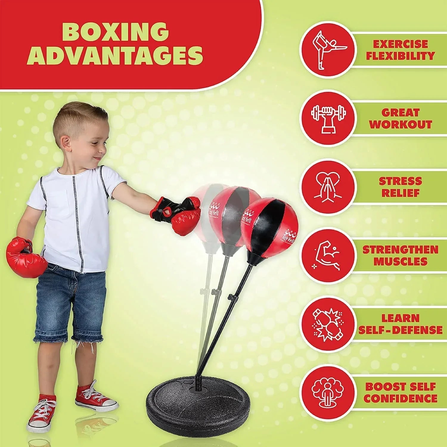 Kids Freestanding Speed Bag, 15", 2.2 Lb, Red & Black - Dazzling Beauty Solution