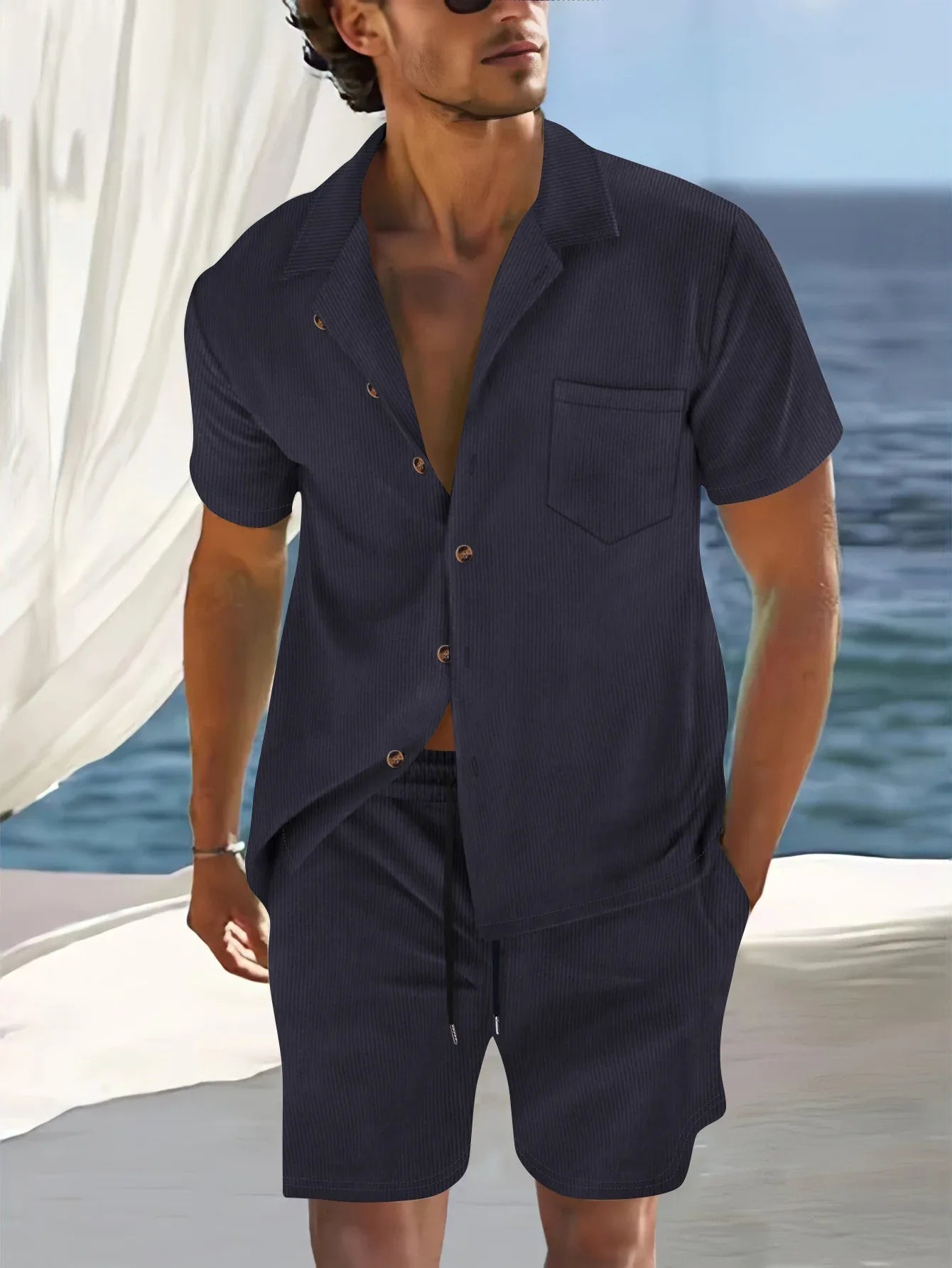 Men's summer thin suit casual sportswear summer shorts shirt - Dazzling Beauty Solution