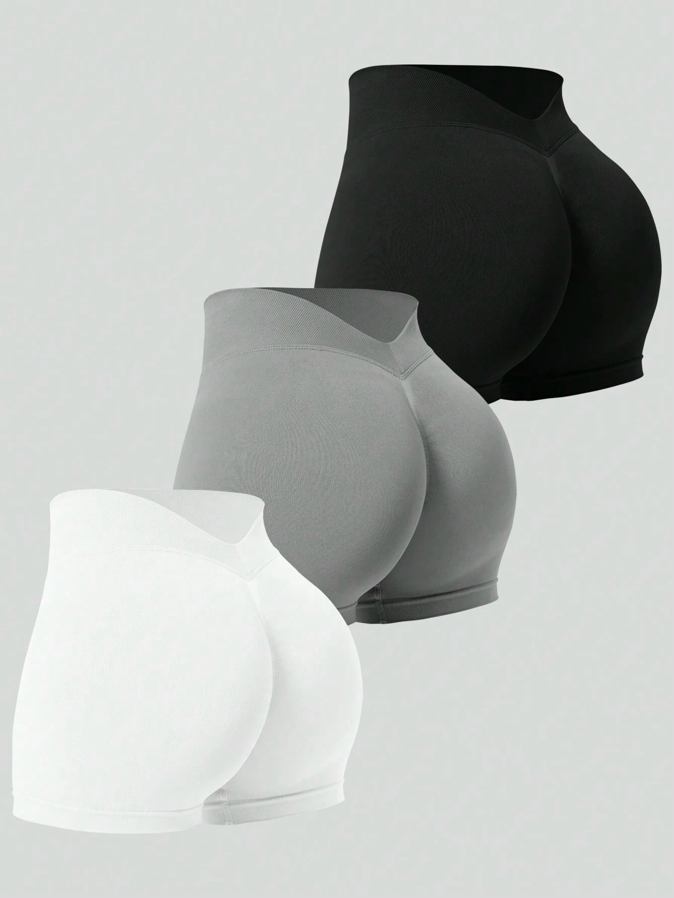 Women'S Plain Seamless V-Waist Daily Fitness Sports Shortswomen Sweat Short, Gym Short, Biker Short