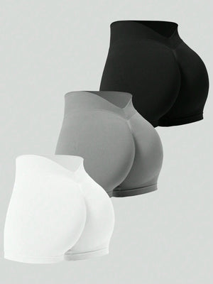 Women'S Plain Seamless V-Waist Daily Fitness Sports Shortswomen Sweat Short, Gym Short, Biker Short