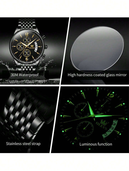 OLEVS. OLEVS Mens Watch Analog Quartz Movement Business Stainless Steel Waterproof Luminous Chronograph Day Date Luxury Dress Business Big Face Rome Number Diamond Dial Male Wrist Watches 2867