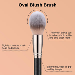 Oval Blush Brush, Ultra Plush Fluffy Synthetic Bristles Powder Brush for Contour Bronzer Cheek with Loose Powder