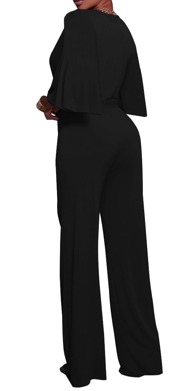 BessCops Womens Loose Short Sleeve Belted Wide Leg Pant Romper Jumpsuit Casual Business One Piece Outfits