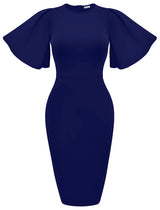 Women's Ruffle Sleeve Bodycon Midi Dress – Short Sleeve Pencil Dress