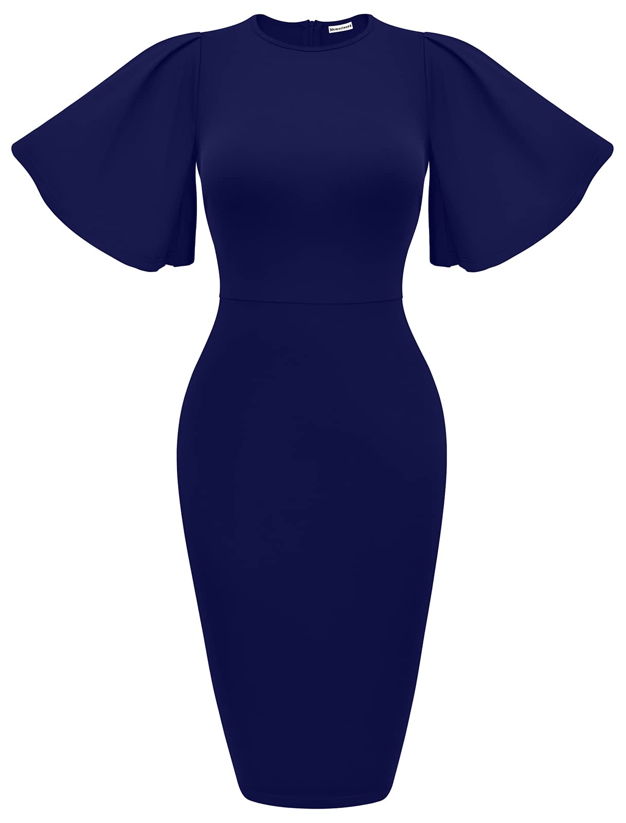 Women's Ruffle Sleeve Bodycon Midi Dress – Short Sleeve Pencil Dress