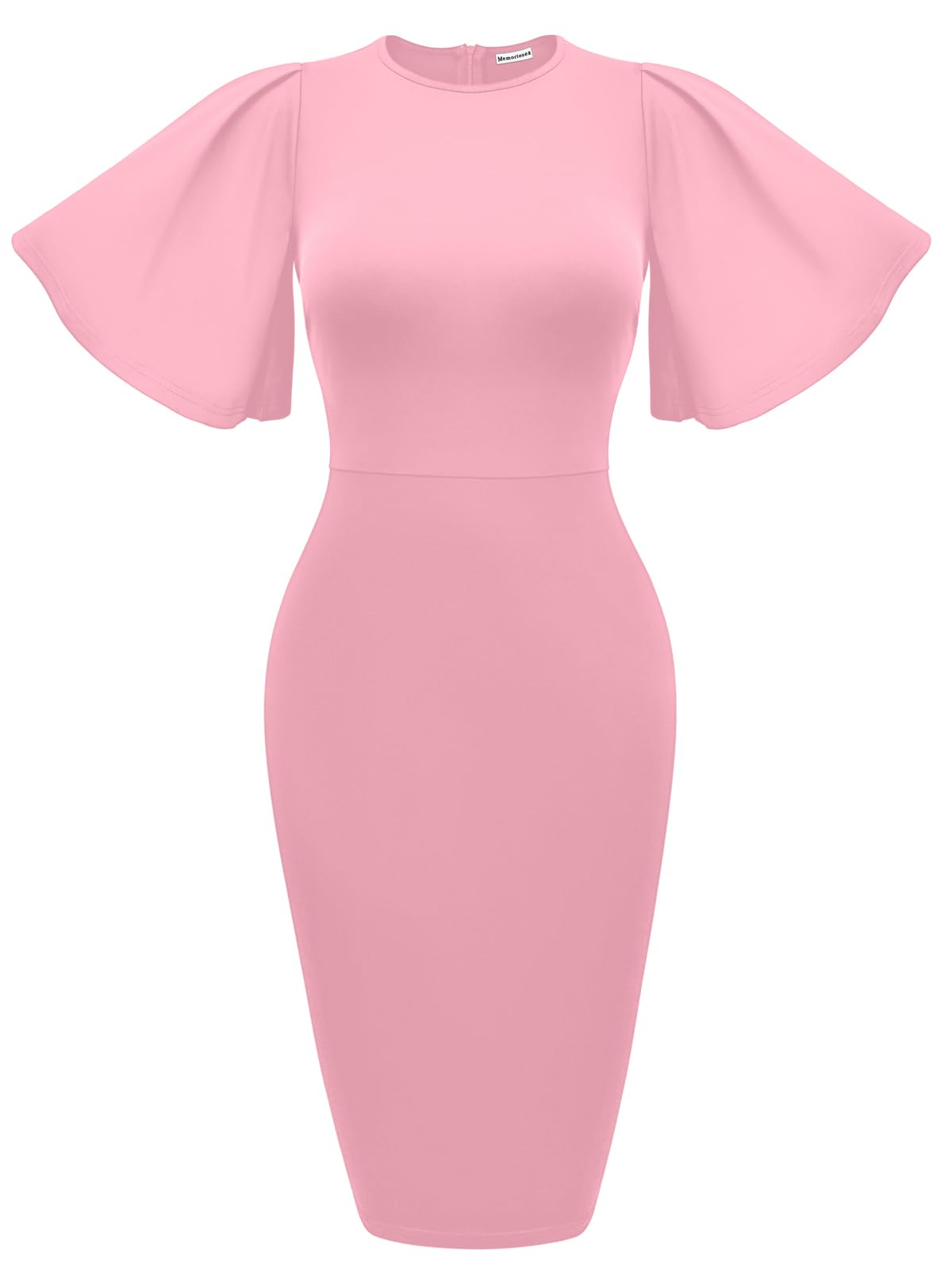 Women's Ruffle Sleeve Bodycon Midi Dress – Short Sleeve Pencil Dress