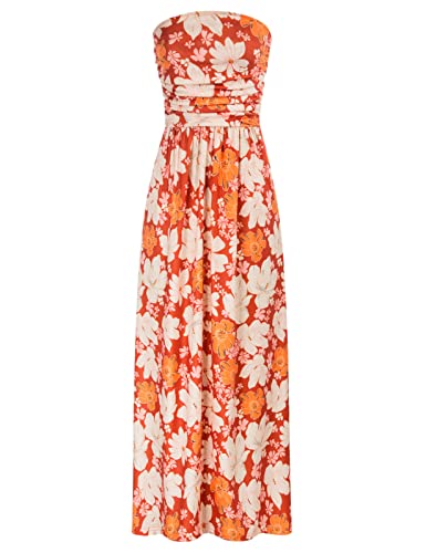 Women's Strapless Pleated Maxi Dress with Pockets