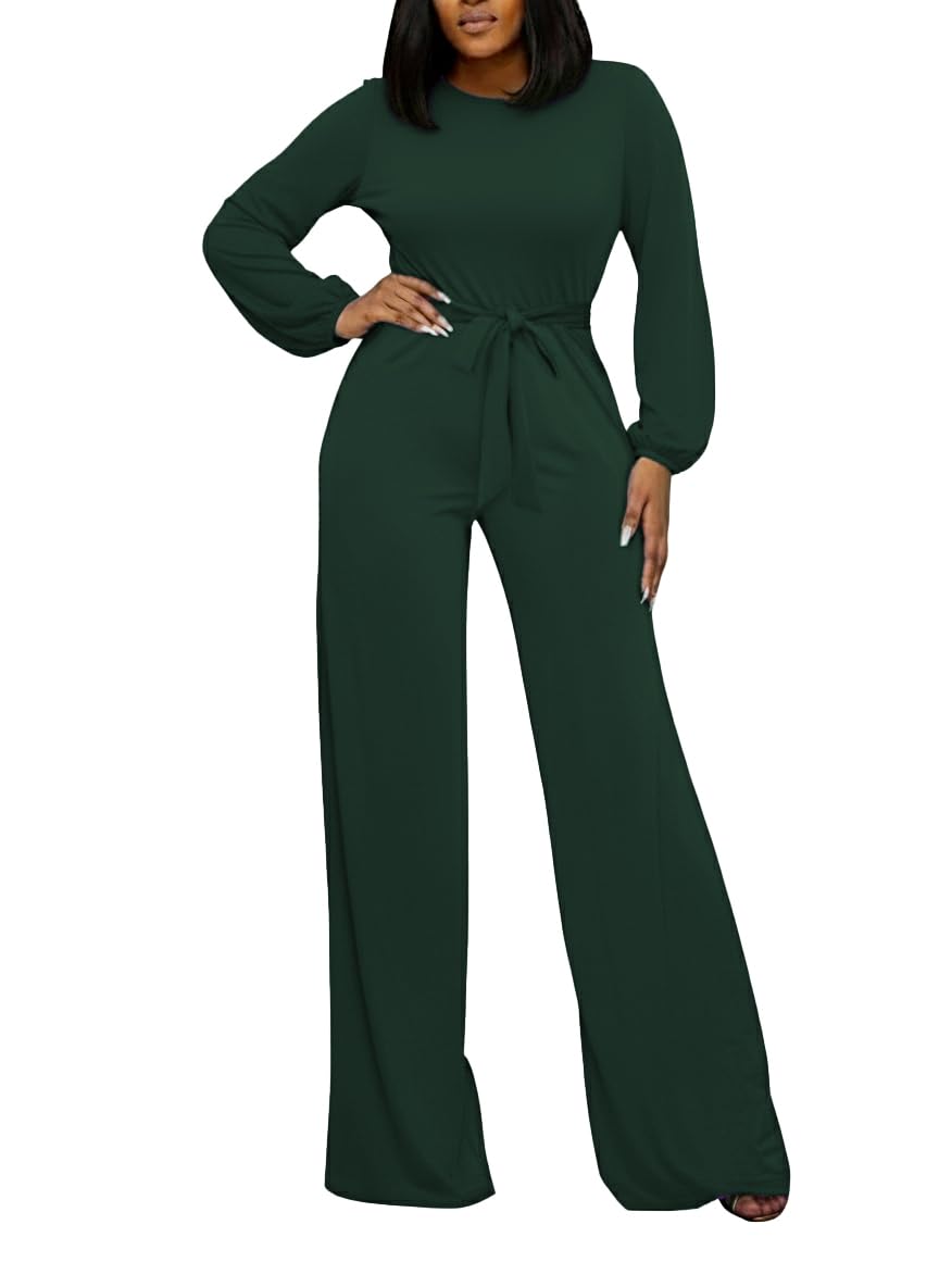 BessCops Womens Loose Short Sleeve Belted Wide Leg Pant Romper Jumpsuit Casual Business One Piece Outfits