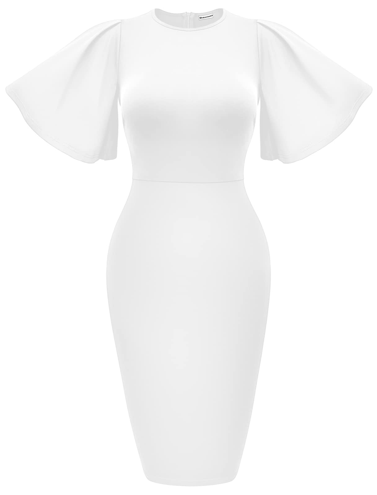 Women's Ruffle Sleeve Bodycon Midi Dress – Short Sleeve Pencil Dress