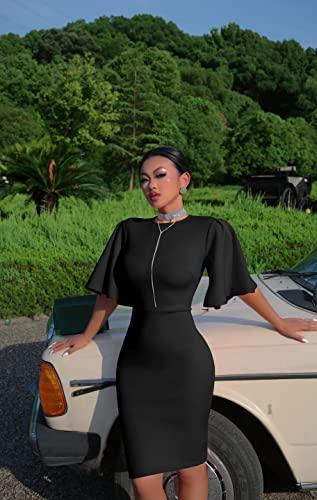 Women's Ruffle Sleeve Bodycon Midi Dress – Short Sleeve Pencil Dress