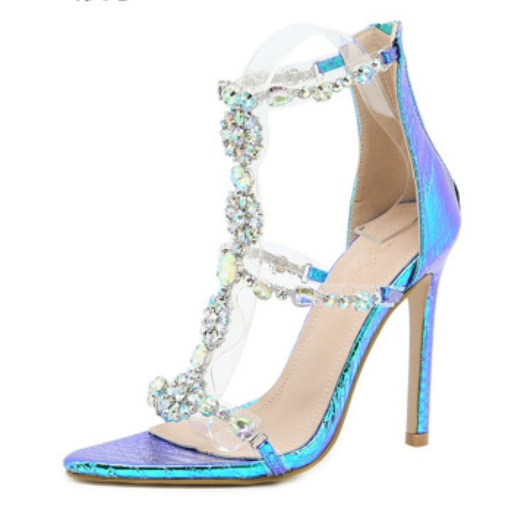 Rhinestone Stiletto Women's Hollow Roman Crystal High Heel Sandals - Dazzling Beauty Solution