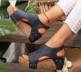 Women's Wedge Peep Toe Platform Rivet Sandals - Dazzling Beauty Solution