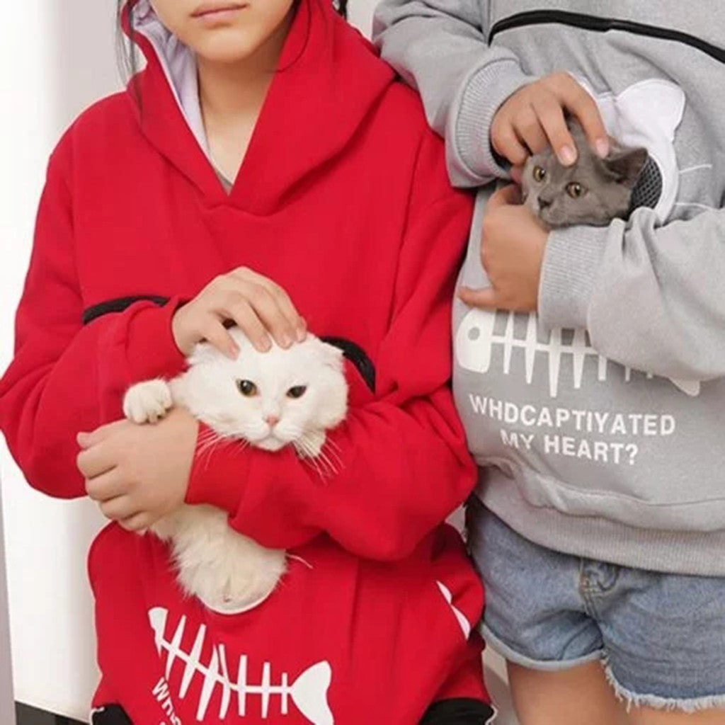 Women Hoodie Sweatshirt With Cat Pet Pocket Design Long Sleeve Sweater Cat Outfit - Dazzling Beauty Solution