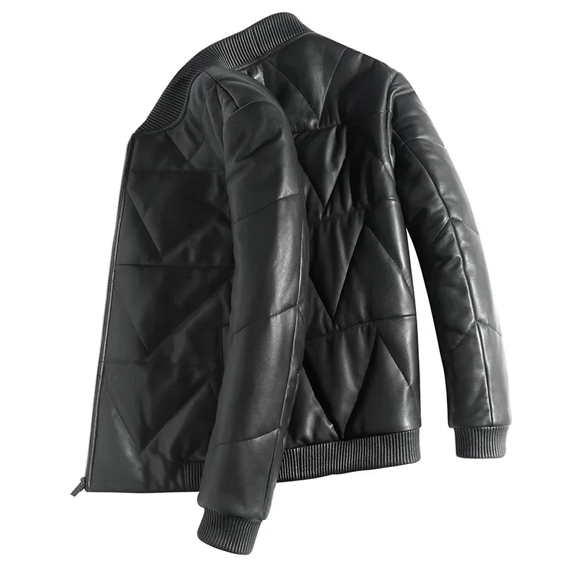 Men’s Premium Down Leather Jacket – Sheepskin & Fleece-Lined - Dazzling Beauty Solution