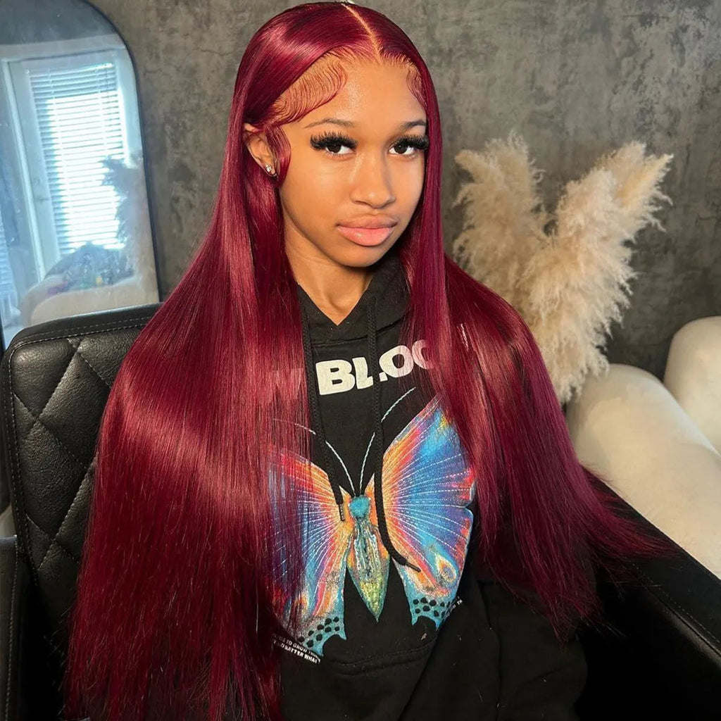 99J Burgundy Straight / Body Wave 4x4 Lace Closure Human Hair Wig
