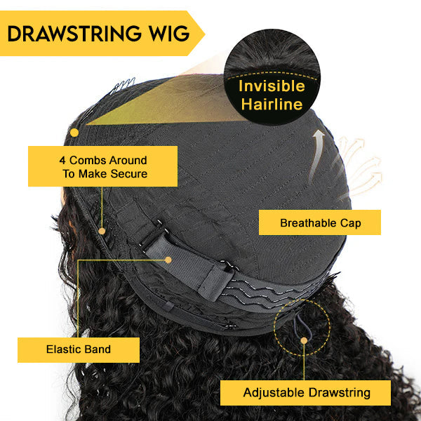 Drawstring Wig Water Wave Invisible Hairline Beginner Friendly