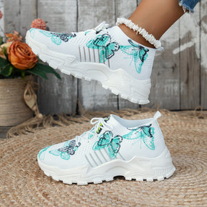 Women’s Butterfly Print Mesh Sneakers – Casual Flat Sports Shoes - Dazzling Beauty Solution