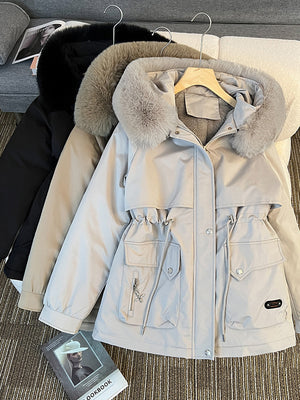 Fur Collar Fashionable All-matching Jacket Hooded Warm Cotton-padded Coat - Dazzling Beauty Solution