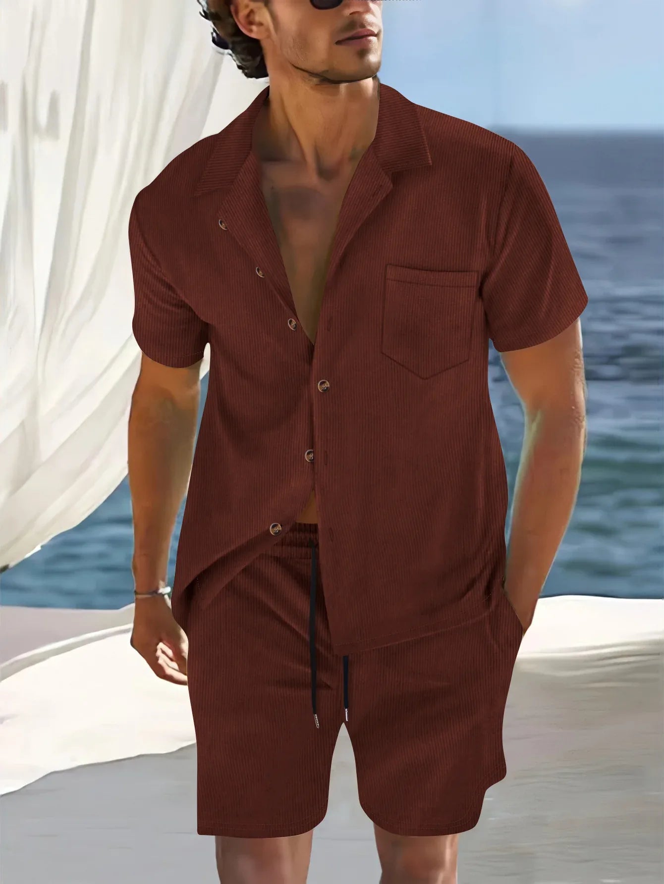Men's summer thin suit casual sportswear summer shorts shirt - Dazzling Beauty Solution