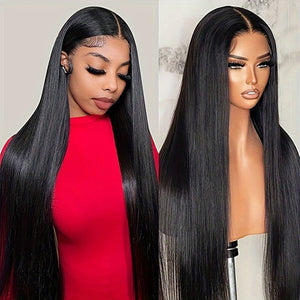 Long Straight Human Hair Wig – Center-Part Bangs, Hand-Woven (12”–32”) - Dazzling Beauty Solution