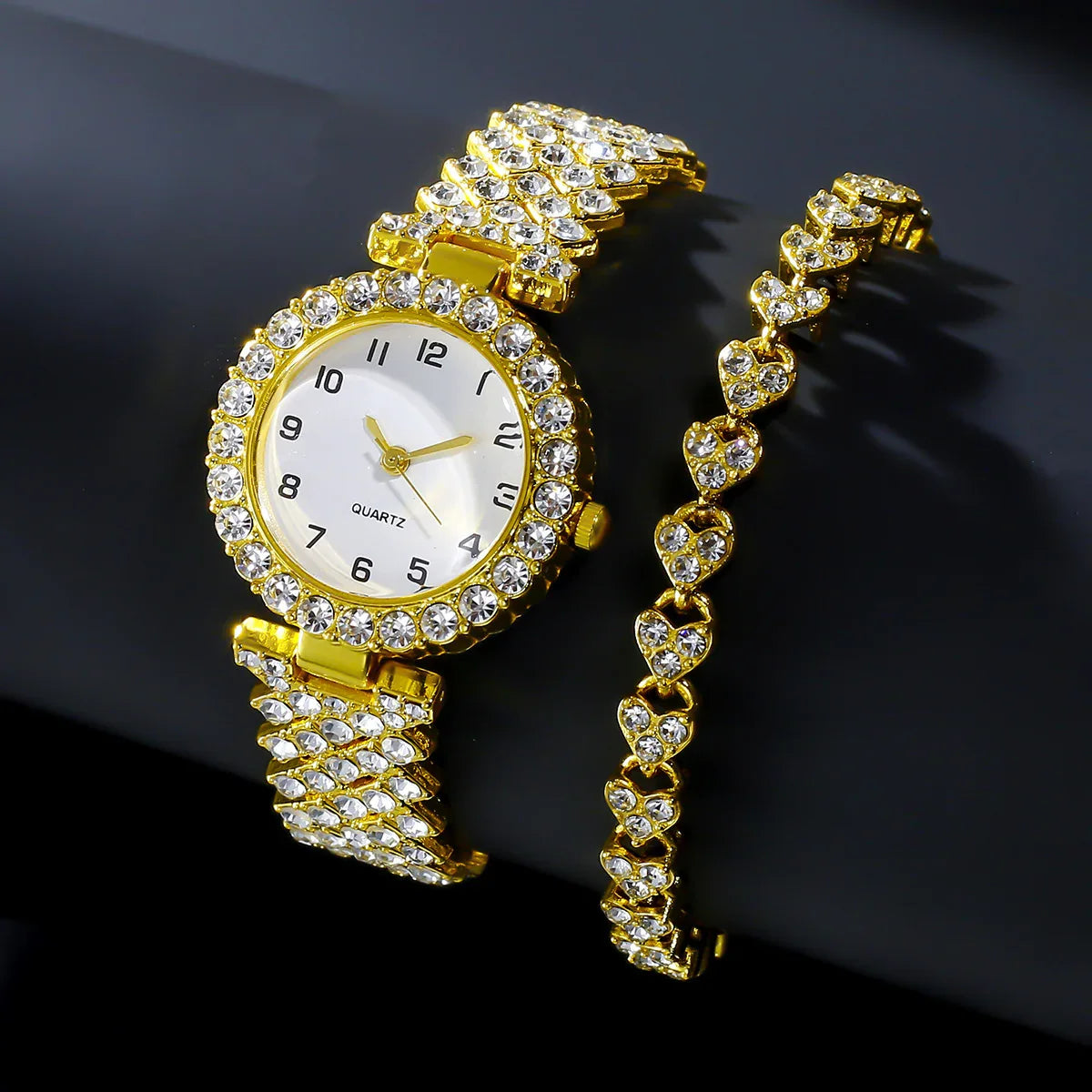 Fashion Jewelry 2pcs Luxury Fashion Women Watch Set Silver Strap Ladies Quartz Wristwatch Alloy Bracelet For Ladies Jewelry Set Clock Gift - Dazzling Beauty Solution