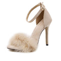 YIBLBOX Women's Feather Fur Stiletto Heels - Open Toe Ankle Strap Sandals