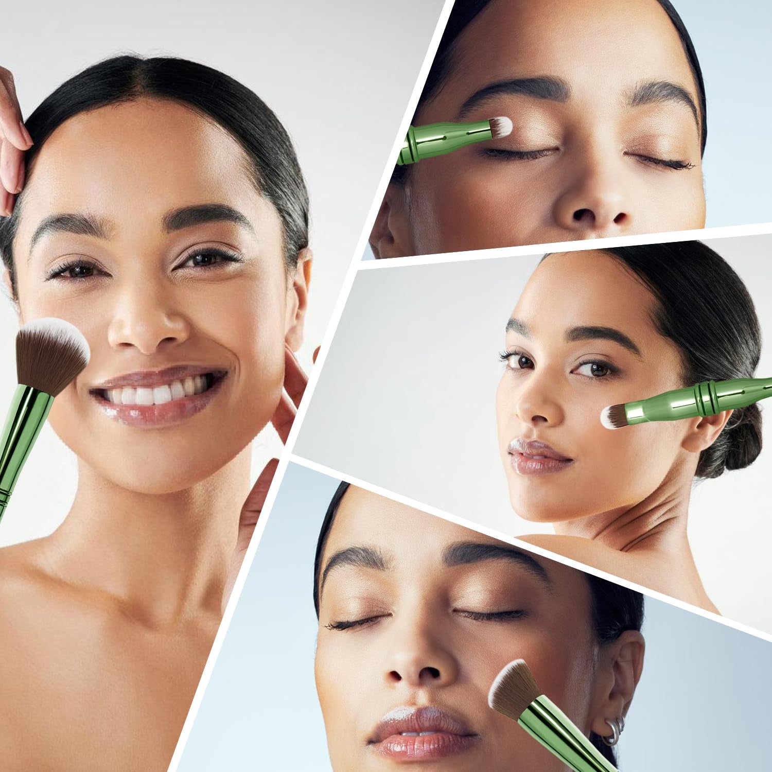 4 in 1 Makeup Brush, Travel Makeup Brush Set with Case, Mini Makeup Brushes, Powder Foundation Brush, Concealer Brush, Eyeshadow Brush, Dual Ended Makeup Brush for Liquid,Cream, Powder