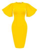 Women's Ruffle Sleeve Bodycon Midi Dress – Short Sleeve Pencil Dress
