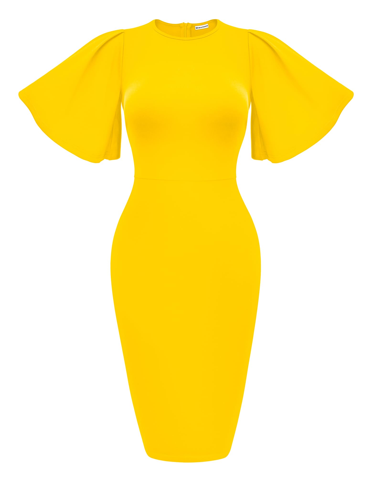 Women's Ruffle Sleeve Bodycon Midi Dress – Short Sleeve Pencil Dress