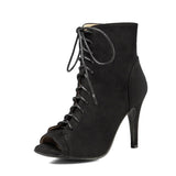 GATUXUS Women's Platform Lace-Up Ankle Booties | 3.9" Block Heel | Open Toe | 7 Colors
