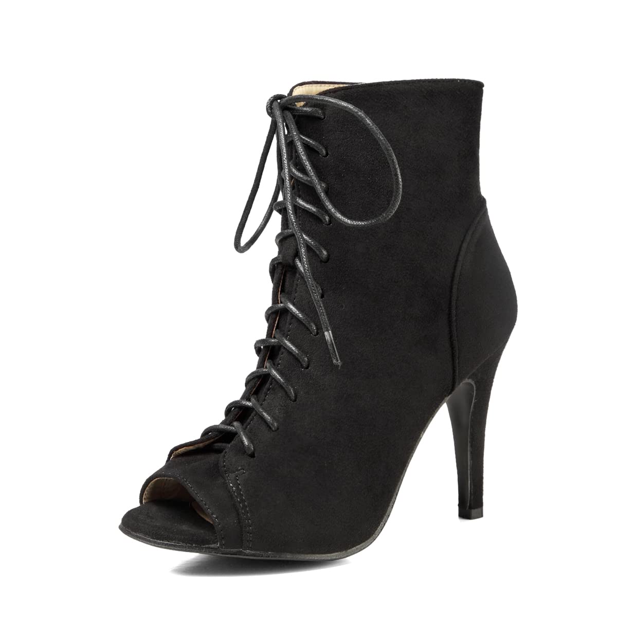 GATUXUS Women's Platform Lace-Up Ankle Booties | 3.9" Block Heel | Open Toe | 7 Colors