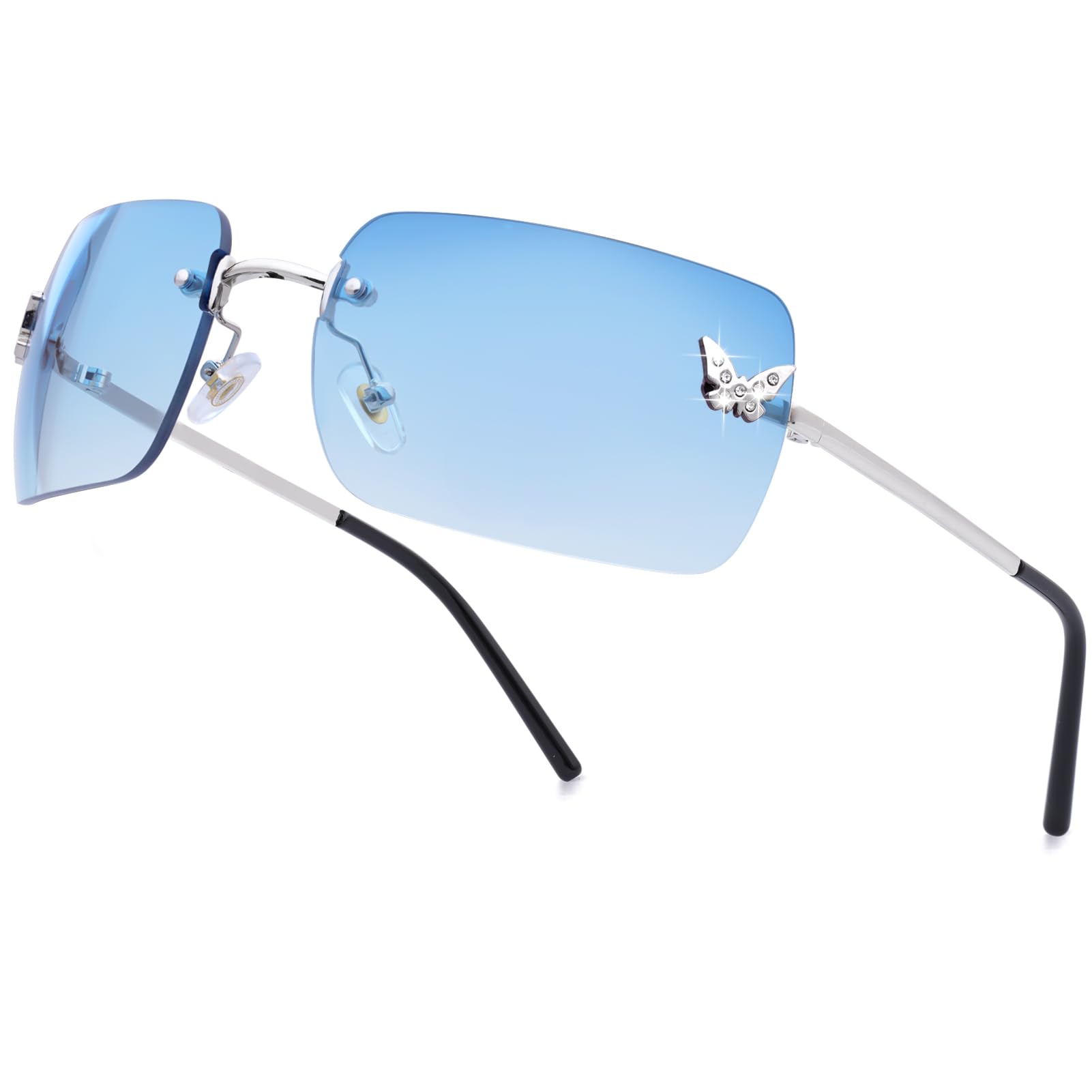 Y2K Rimless Rectangle Sunglasses | Butterfly Frameless Tinted Lens | UV400 | 6 Colors