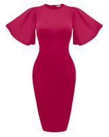 Women's Ruffle Sleeve Bodycon Midi Dress – Short Sleeve Pencil Dress