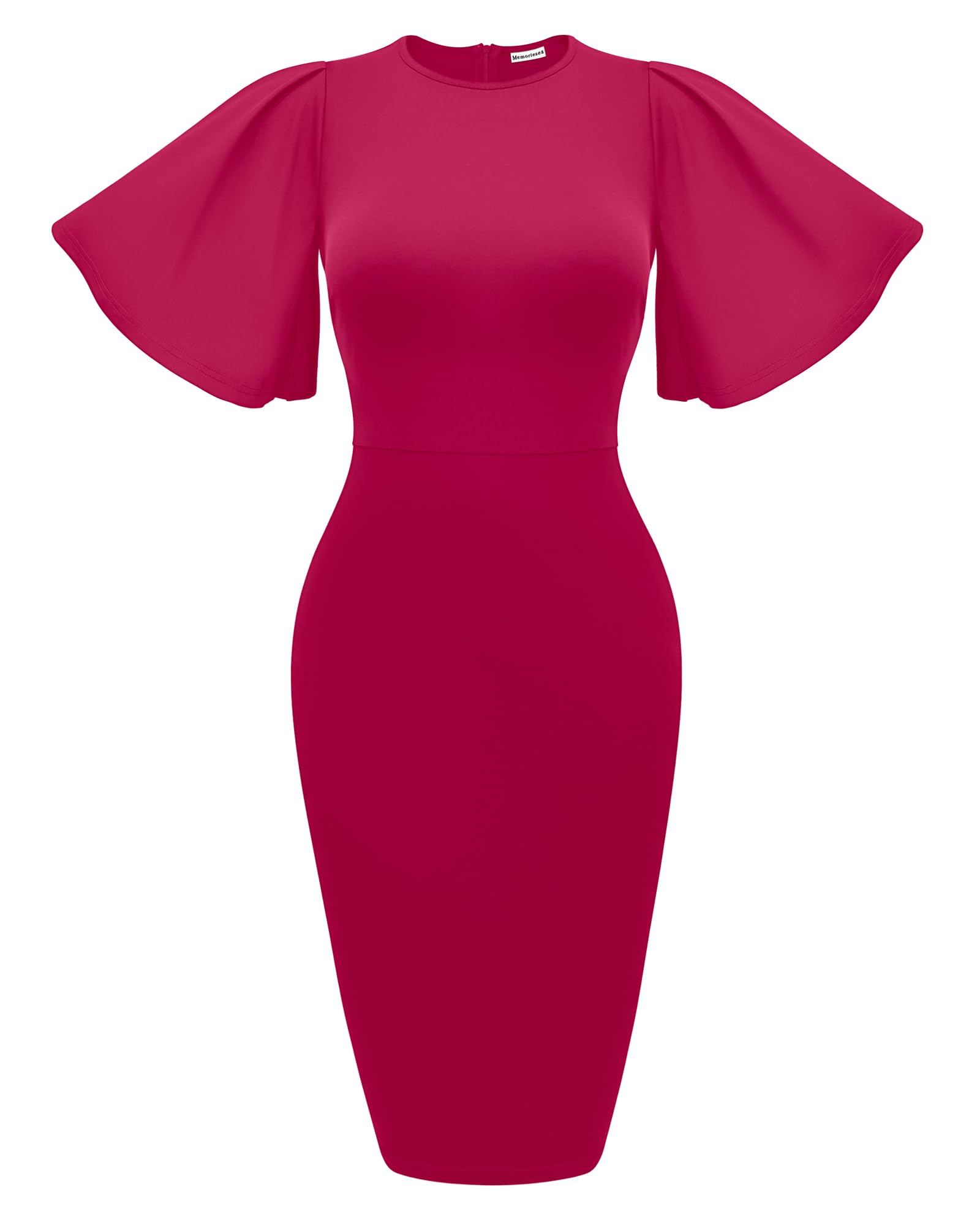 Women's Ruffle Sleeve Bodycon Midi Dress – Short Sleeve Pencil Dress