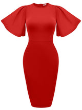Women's Ruffle Sleeve Bodycon Midi Dress – Short Sleeve Pencil Dress