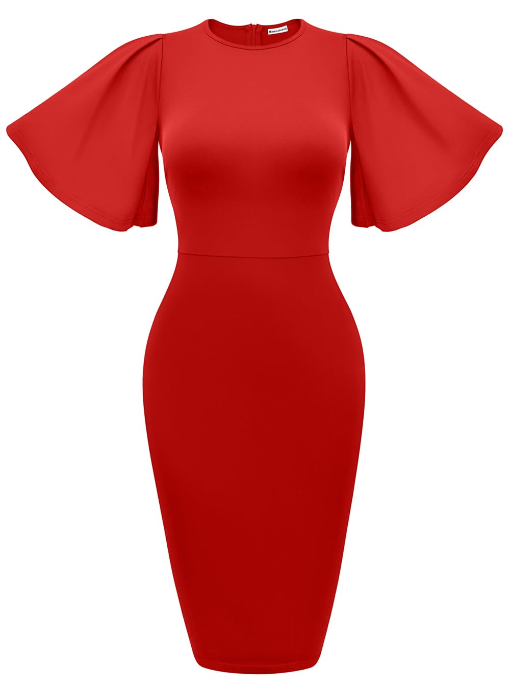 Women's Ruffle Sleeve Bodycon Midi Dress – Short Sleeve Pencil Dress