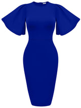 Women's Ruffle Sleeve Bodycon Midi Dress – Short Sleeve Pencil Dress