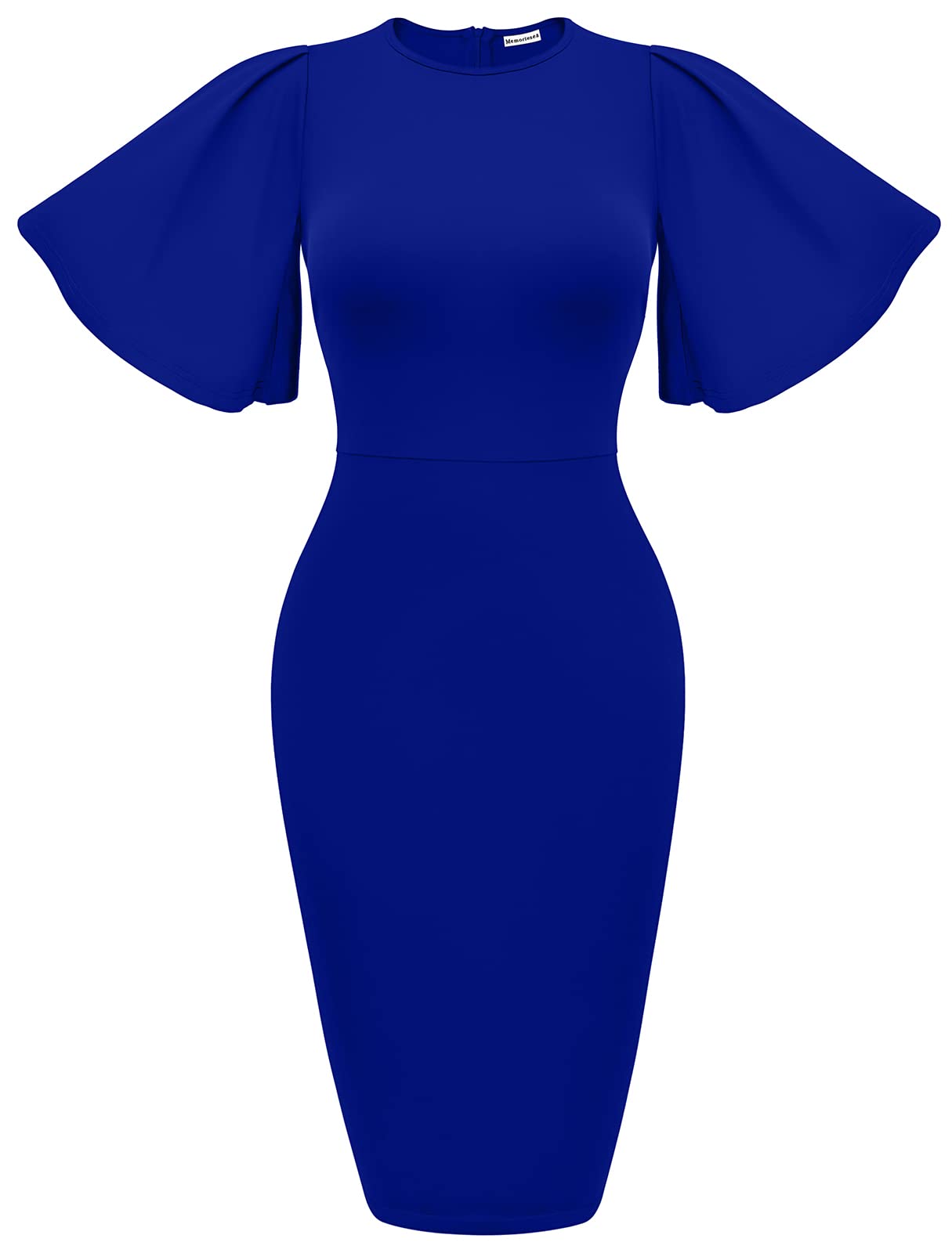 Women's Ruffle Sleeve Bodycon Midi Dress – Short Sleeve Pencil Dress