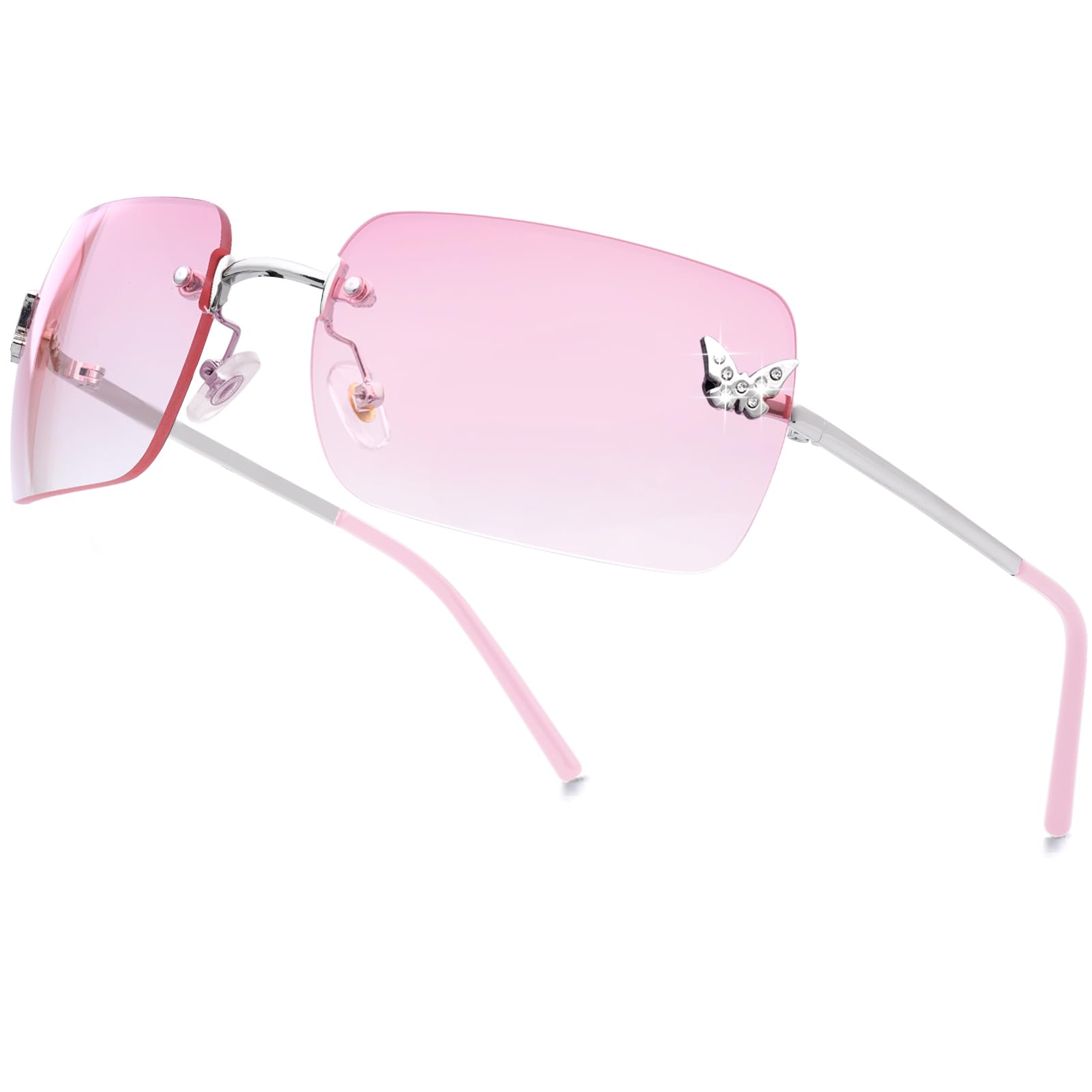 Y2K Rimless Rectangle Sunglasses | Butterfly Frameless Tinted Lens | UV400 | 6 Colors