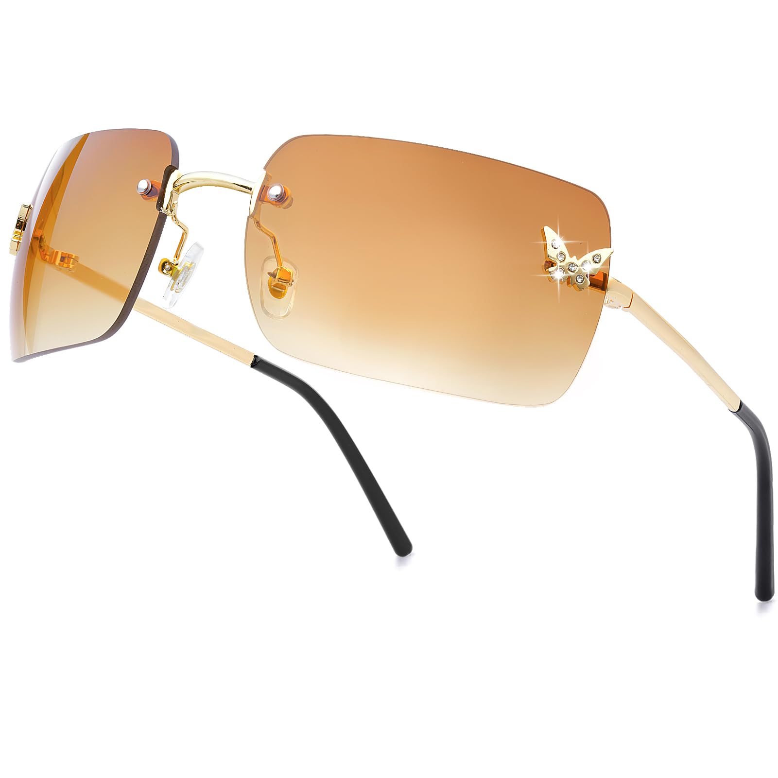 Y2K Rimless Rectangle Sunglasses | Butterfly Frameless Tinted Lens | UV400 | 6 Colors