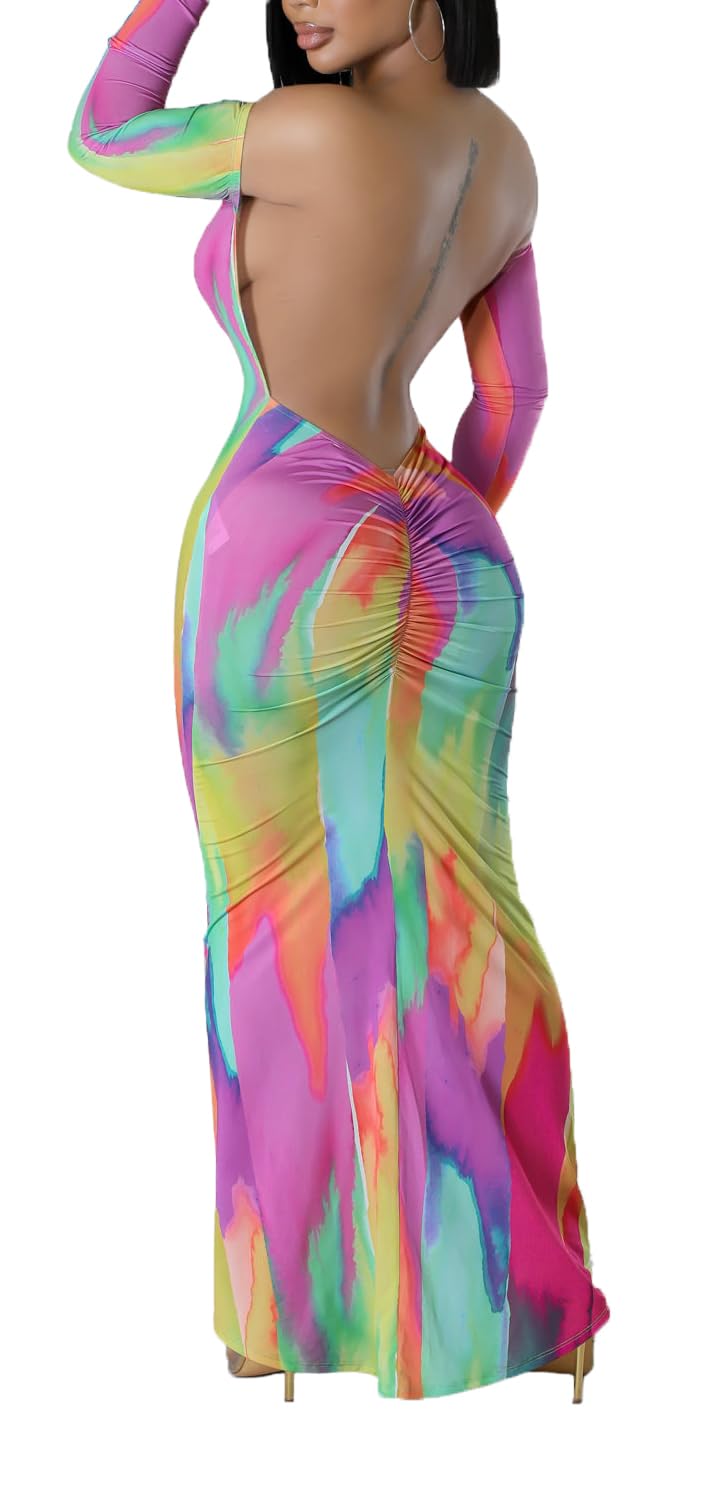 New-Women's Off Shoulder Long Sleeve Bodycon Maxi Dress - Sexy Backless Party Dress
