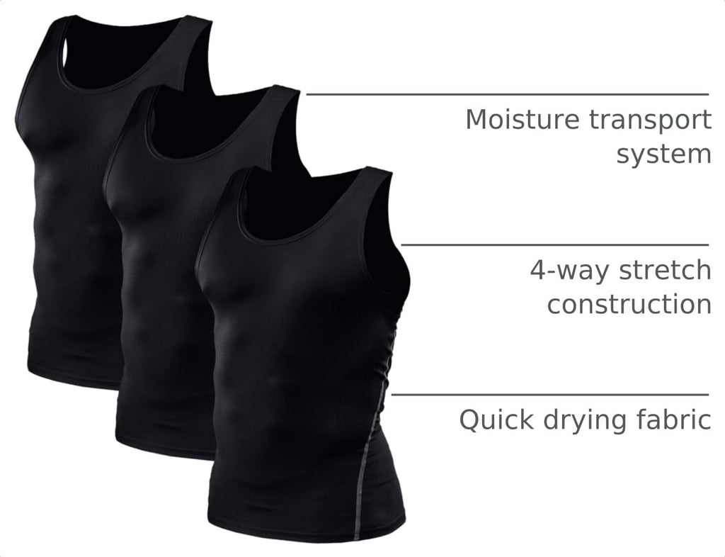 NELEUS Men's Athletic Compression Tank Top - Base Layer Sport Undershirt 3-Pack