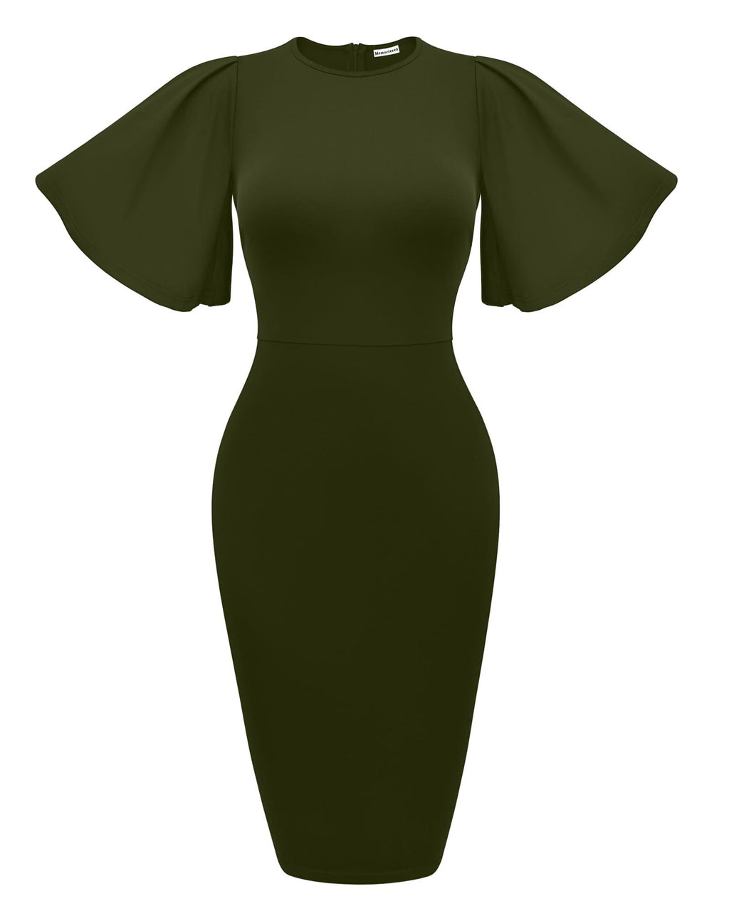 Women's Ruffle Sleeve Bodycon Midi Dress – Short Sleeve Pencil Dress
