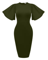 Women's Ruffle Sleeve Bodycon Midi Dress – Short Sleeve Pencil Dress