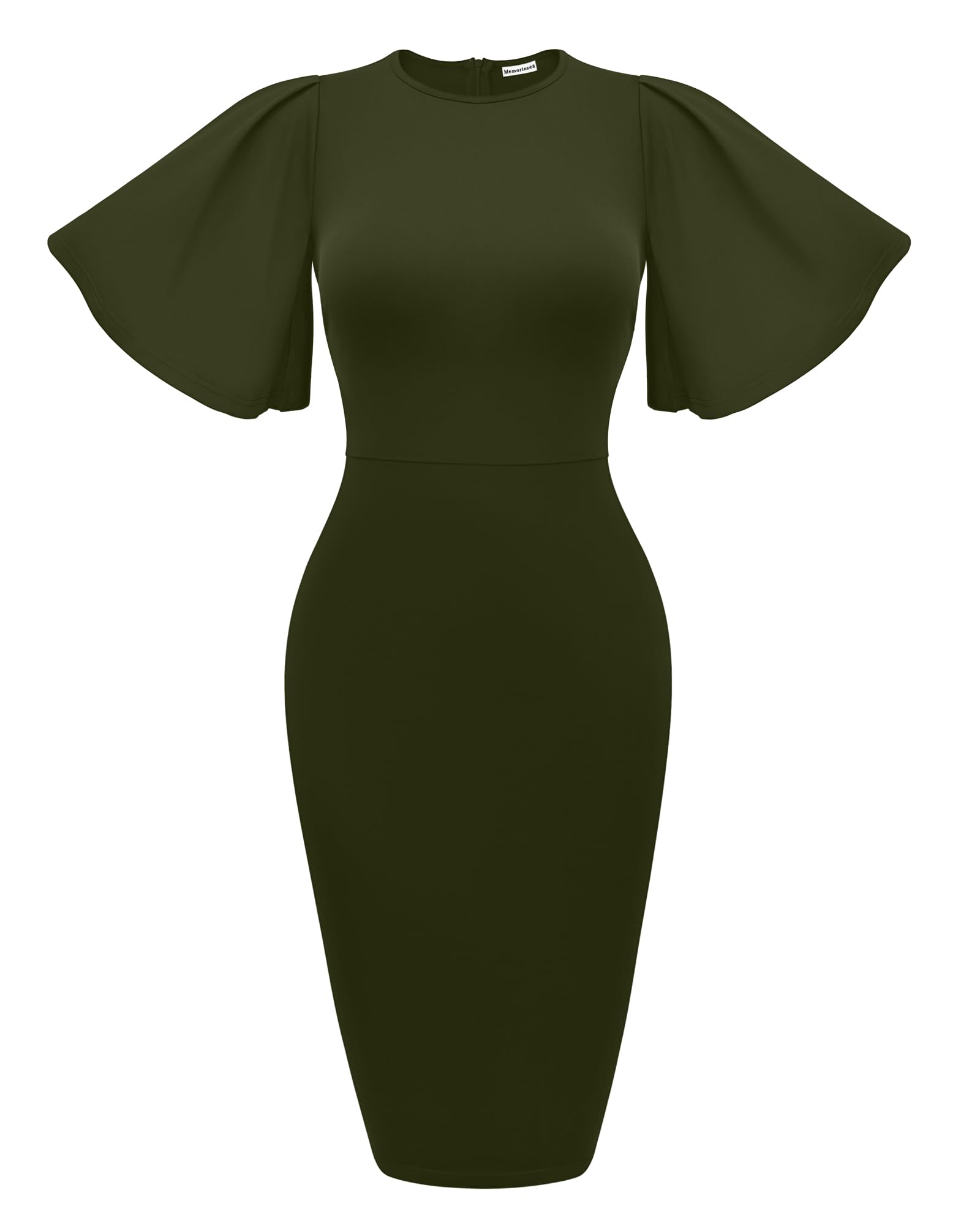 Women's Ruffle Sleeve Bodycon Midi Dress – Short Sleeve Pencil Dress