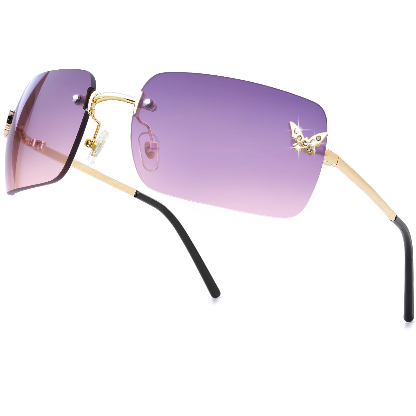 Y2K Rimless Rectangle Sunglasses | Butterfly Frameless Tinted Lens | UV400 | 6 Colors