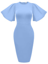 Women's Ruffle Sleeve Bodycon Midi Dress – Short Sleeve Pencil Dress