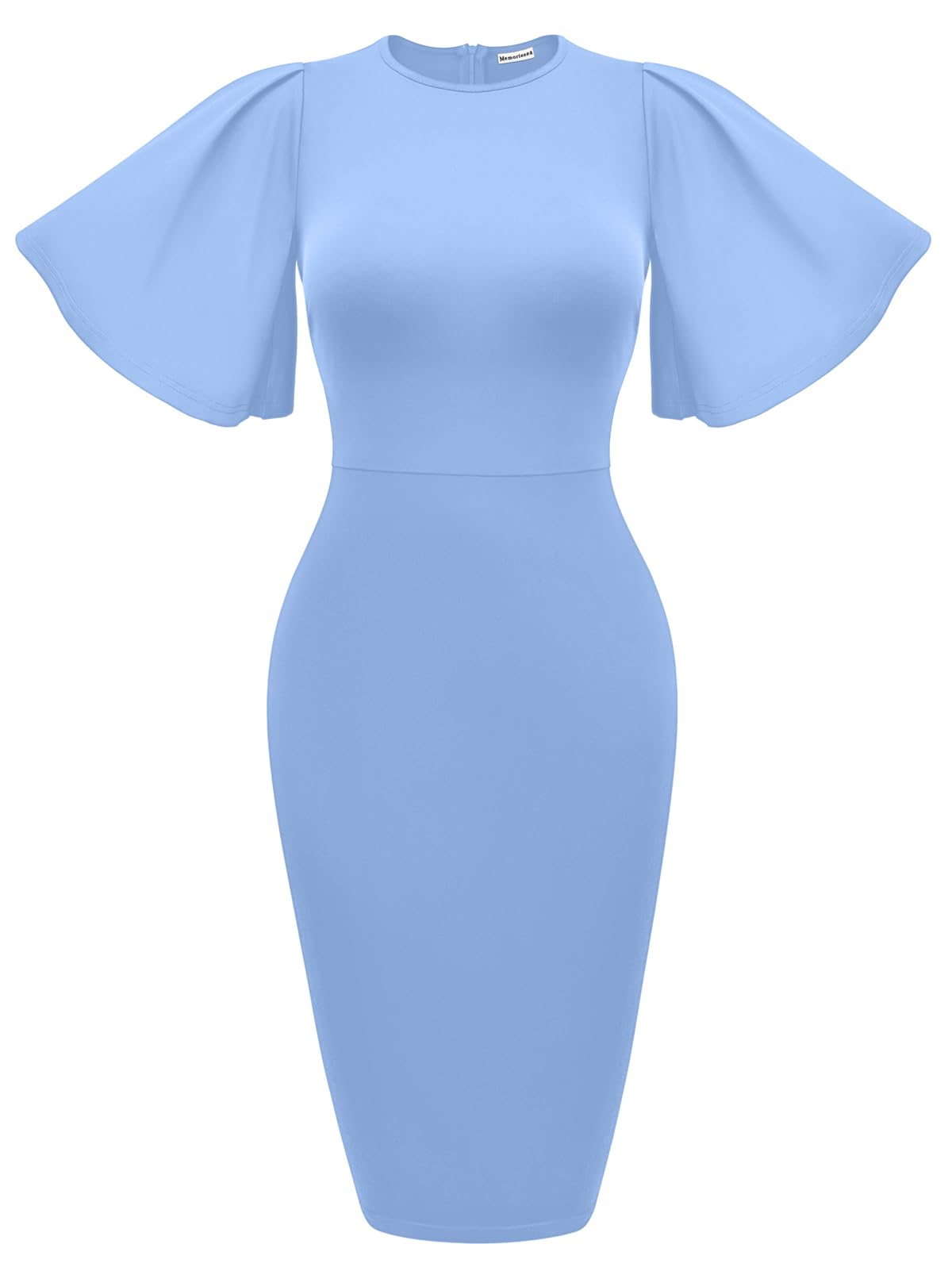 Women's Ruffle Sleeve Bodycon Midi Dress – Short Sleeve Pencil Dress