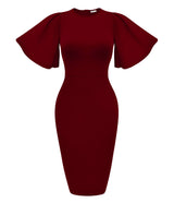 Women's Ruffle Sleeve Bodycon Midi Dress – Short Sleeve Pencil Dress